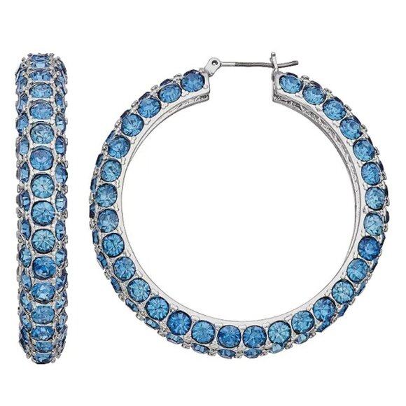 VERA WANG Glamorous Silver Blue Rhinestone Crystal 1.9" Hoop Earrings**NEW! - Picture 4 of 5